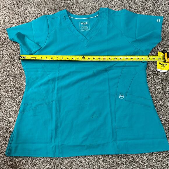 WINK Women's W123 Stylized V-Neck Scrub Top Size XL In Teal Blue - Picture 12 of 14